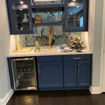 75 Black Home Bar with Blue Cabinets Ideas You'll Love - March, 2024 Midnight Blue Cabinets, Black Home Bar, Basement Upgrades, Navy Blue Bar, Wet Bar Cabinets, Wet Bar Sink, Custom Home Build, Navy Cabinets, Marble Bar