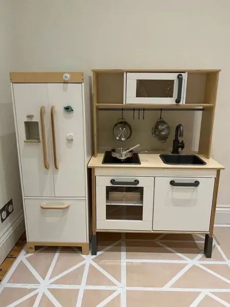 Ikea Play Refrigerator Hack, Ikea Fridge, Ikea Kids Kitchen Hack, Ikea Kids Kitchen, Ikea Playroom, Ikea Toys, Cabinet Fridge, Ikea Kids Room, Ikea Play Kitchen