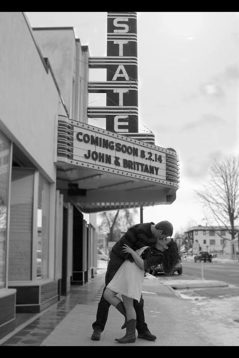 Engagement, theatre, culpeper, Virginia, www.apicturesworthphotography.co, marquee, save the date Vintage Movie Theater Engagement Photos, Movie Poster Engagement Photos, Engagement Photos Theatre, Movie Theater Proposal, Cinema Engagement Photos, Movie Theatre Engagement Photos, Movie Theater Engagement Photos, Movie Theatre Photoshoot, Movie Engagement Photos