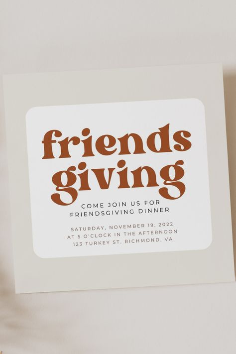 Hosting Friendsgiving Aesthetic, Thanksgiving Invitation Ideas, Friendsgiving 2023, Friendsgiving Activities, Funny Friendsgiving, Friendsgiving Invitations, Thanksgiving Dinner Table Setting, Hosting Friendsgiving, Thanksgiving Invitation Template