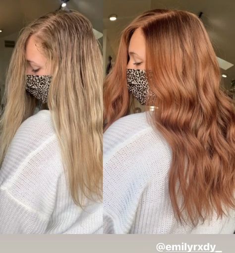 Hair Color Ginger Blonde, Red Tint Blonde Hair, Natural Red Hair With Shadow Root, Copper Hair From Blonde, Blonde Hair With Red Tint, Blonde To Redhead, Going From Blonde To Red Hair, Red Hair On Blond Hair, Blonde To Cooper Before And After