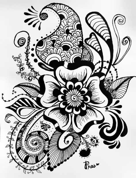 Zentangle Flowers Artwork, Zendoodle Art Flower, Floral Zentangle Patterns, Stilasi Flora, Zentangle Flower Doodles, Zentangle Art Flowers, Zendoodle Flowers, Zentangle Nature, Unique Zentangle Drawings