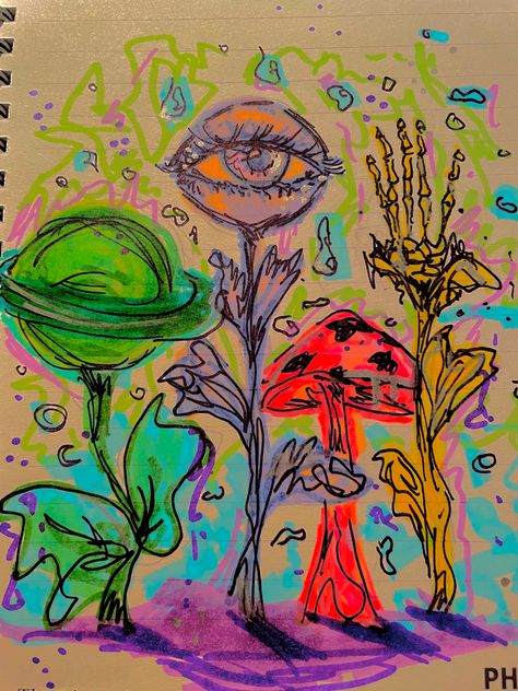 Trippy Marker Drawings, Indie Drawings Doodles Colorful, Indie Drawings Colorful, Trippy Marker Art, Indie Art Drawings, Indie Art Style, Indie Aesthetic Art, Highliter Drawing, Indie Things To Draw