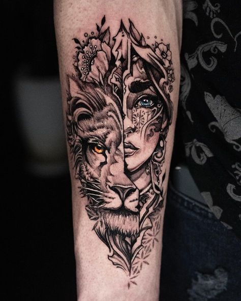 Lioness Half Sleeve Tattoo, Lioness Woman Tattoo, Athena Tattoo Forearm, Leo Shoulder Tattoos For Women, Lion Women Tattoo, Warrior Princess Tattoo For Women, Fierce Woman Tattoo, Strong Animal Tattoo For Women, Leg Tattoos Animals