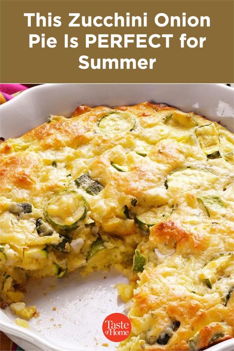 Zucchini Onion Pie Recipe, Zucchini Onion Pie, Zucchini Dishes, Zucchini Casserole Recipes, Easy Casserole Dishes, Easy Zucchini Recipes, Onion Pie, Quiche Recipes Easy, Bisquick Recipes