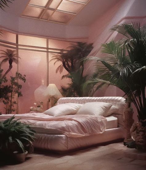 2010s Room, 80s Mansion, Miami Art Deco Interior, 80s Lounge, Pink Penthouse, 1980s Bedroom, 80s Apartment, House Countryside, 90s Luxury