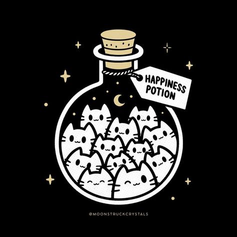 kara pavlik | moonstruck crystals ™ | happiness potion😸🧪 bookmark & share with a kitty lover!😽 i’ve been having a super busy week so plz enjoy this random lil floofy kitty… | Instagram Sticker Printable, Collage Board, Lots Of Cats, Super Busy, Curious Cat, Cat Quotes, Cute Images, Cat Tattoo, Cute Doodles