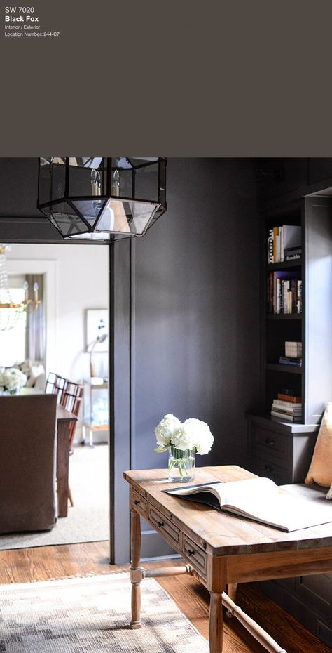 SWBlackFoxviaRueMag7C7BestBlackPaintColorsBySherwin-Williamsformat1500w | Tag and Tibby Brown Black Paint Color, Inkwell Sherwin Williams, Black Fox Sherwin Williams, Black Paint Colors, Matte Black Paint, Dark Gray Paint Colors, Black Painted Walls, Dark Grey Paint, Black Paint Color