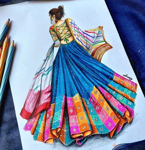 Lehenga Sketches, Drawing Ideas Sketching, Simple Sketching, Face Drawing Easy, Art Painting Tutorial, Drawing Bts, Wellness Motivation, Satisfying Art, Lehenga