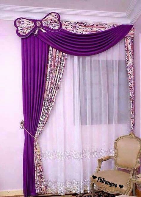 Cute! Girls Room Curtains, Window Curtain Designs, Swag Curtains, Purple Curtains, Drapery Designs, Curtain Styles, Plain Curtains, Luxury Curtains, Stylish Curtains