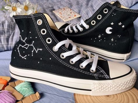 Embroidered converse/ Converse Custom Constellation Embroidery / Sagittarius Converse Shoes Constellation Embroidery, Diy Converse, Converse Embroidery, Cute Converse Shoes, Converse Design, Pastel Shoes, Painted Converse, Embroidered Converse, Cute Converse