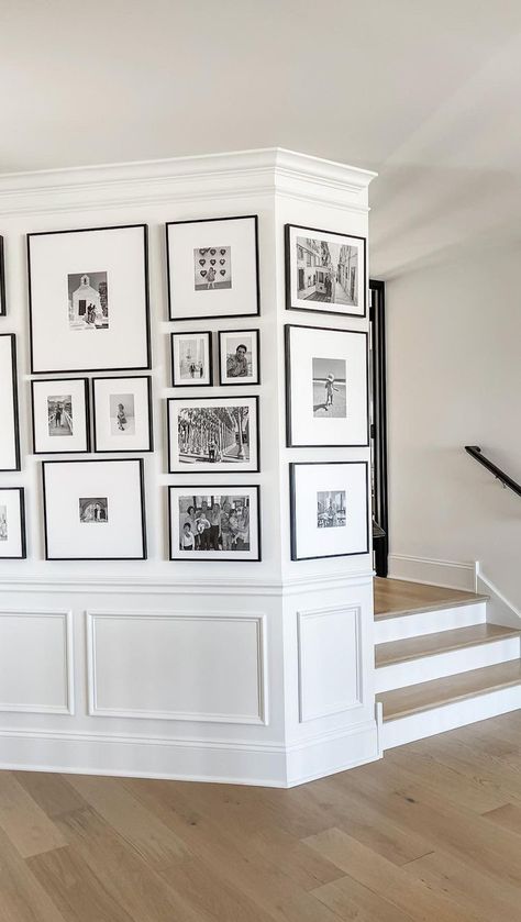 frameiteasy on Instagram: The gallery wall of all gallery walls! 🤩🙌🤯 [Reel by @ondrostlane | Frames featured: Ashford in Satin Black] Made in America 🇺🇸 . . .… White Wainscoting, Gallery Display, Upstairs Hallway, White Dining Room, Fireplace Remodel, Fireplace Wall, Blank Walls, Wainscoting, Dining Room Design