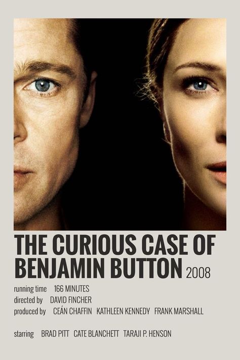 The Curious Case Of Benjamin Button Poster, The Curious Case Of Benjamin Button, Curious Case Of Benjamin Button, Minimalist Polaroid Poster, Romcom Movies, Benjamin Button, Polaroid Posters, Most Paused Movie Scenes, Iconic Movie Posters