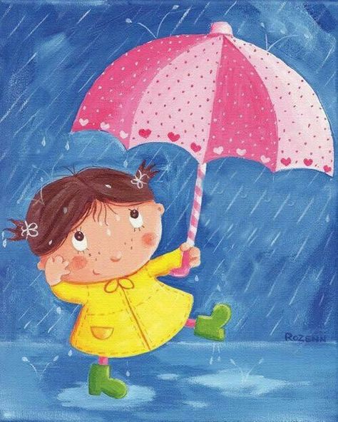 Drawing Pics For Kids, Cozy Rainy Day, Under My Umbrella, It's Raining, Cute Doodle Art, Art Lesson Plans, Christmas Drawing, Naive Art, Pastel Art