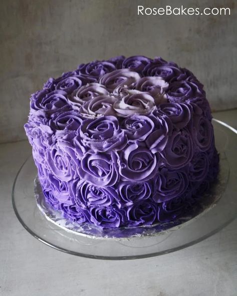 Purple Birthday Cakes, Roses Birthday Cake, Birthday Cake Purple, Black Birthday Cake, Ombre Buttercream, Purple Birthday Cake, Buttercream Rose Cake, Rosé Birthday Cake, Surprise Birthday Cake