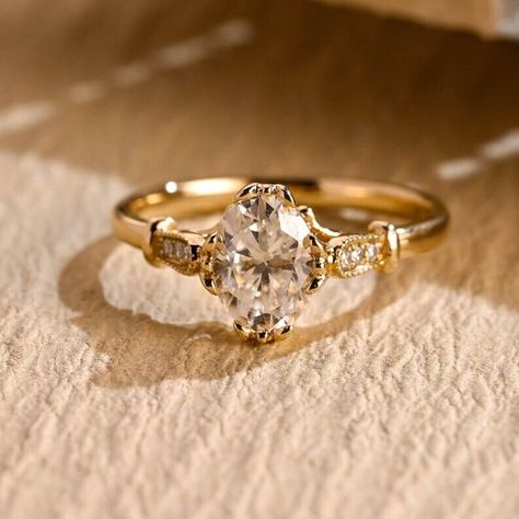 Oval Cut Moissanite Cathedral Setting Engagement Ring Vintage Wedding Jewelry Wedding Rings Old Fashion, Late Victorian Engagement Ring, Vintage Engagement Rings Moissanite, Oval Engagement Ring Antique, Vintage Romantic Engagement Rings, Vintage Wedding Ring Aesthetic, Western Inspired Wedding Rings, Three Piece Engagement Ring, Eccentric Wedding Rings