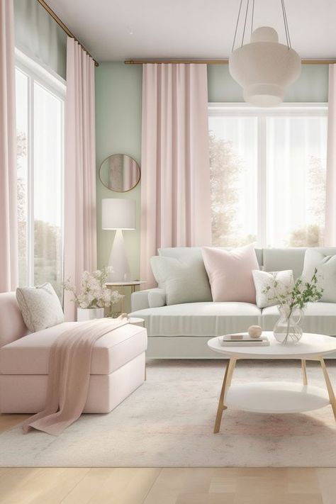 Pastel Lounge Room, Pink Room Decor Ideas, Olive Walls, Pastel Interior Design, Pastel Living Room, Minimalist Pastel, Pastel Interior, Latest Living Room Designs, Pink Room Decor