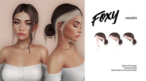 https://flic.kr/p/2kpGJdX | Haven @ Collabor88 January | 🎁 GIVEAWAY 🎁 Like and comment under this post for a chance to win one of 5 fatpacks of this hair! I wanted to have a two-toned bun for my foxies so here we are - Haven is a loose low bun with few front strands options to choose with! She also has a separate streak that you can color any color you own 🌈 A very elegant and feminine hairstyle that I hope you guys will enjoy ♥ Comes in L, Catwa, Genus & Lelutka Evolution rigged sizes. Loose Low Bun, Feminine Hairstyle, January Giveaway, Sims 4 Loft, Sims 4 Hair Male, Sims 4 Piercings, Two Toned Hair, Feminine Hairstyles, Sims 4 Tsr