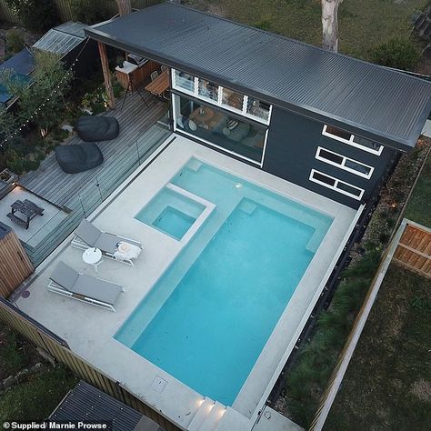 Family-of-four who ditched conventional living to live in a luxury tiny house love social isolation Small Rest House Design, Tiny House Luxury, Tiny House Nation, Rest House, Small Pools, Swimming Pools Backyard, Tiny House Cabin, Swimming Pool Designs, Small Backyard Pools