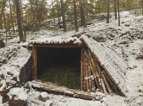 Winter shelter . . . . . .  #survival #survivor #survivalist #kamp #camp #bushcraft #bushcraftturkiye #bushcraftskills #survivalkit #tips #survivaltips #hunt #hunting #hunter #wild #wildlife #wilderness #hiking #trekking #cabin #shelter #outdoor #tent #adventure #underground #bushcfrafter #leanto #cold #plant #rainforest 📸@nordicwilderness_  via ✨ @padgram ✨(http://dl.padgram.com) Bushcraft Shelter Winter, Wikiup Shelters, Winter Survival Shelter, Survival Shelter Ideas, Wilderness Shelter, Woods Hangout Spot, Therian Den, Apocalypse Family, Survival Aesthetic