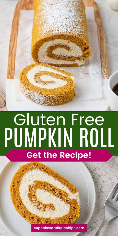 Elevate your autumn with the perfected Gluten-Free Pumpkin Roll. This tender cake, filled with tangy cream cheese frosting, is a stunning fall dessert. The comforting blend of warm pumpkin spice and velvety pumpkin puree makes this cake unforgettable. Gluten Free Pumpkin Roll, Gluten Free Pumpkin Recipes, Pumpkin Rolls Recipe, Food Tutorials, Gluten Free Thanksgiving, Bakery Food, Pumpkin Recipe, Pumpkin Roll, Fall Foods