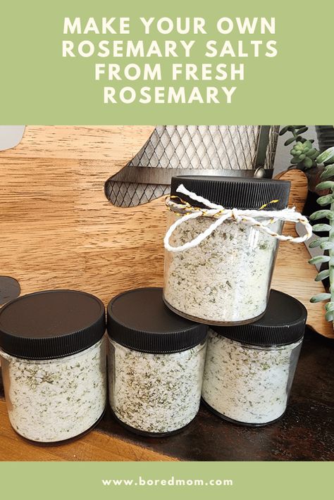 make your own fresh rosemary herb salts Homemade Rosemary Salt, Rosemary Gift Ideas, Rosemary Salt Gift, Herb Salts, Rosemary Salt Recipe, Rosemary Bush, Rosemary Candles, Herb Salt, Savory Jam