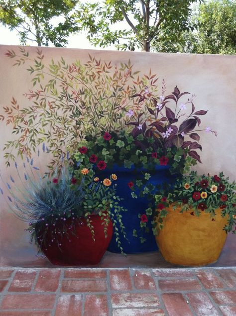 Painted mural....so pretty. Más Garden Mural, Flower Mural, Fence Art, Walled Garden, Fence Paint, Murals Street Art, Backyard Fences, Mural Painting, Mural Art