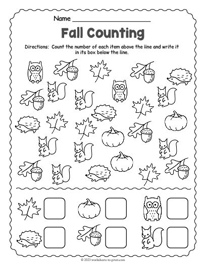 Free Printable Fall Counting Worksheet Free Counting Printables, Autumn Counting, Counting Worksheet, Fall Worksheets, Above The Line, Below The Line, Counting Worksheets, About Animals, Free Printable Worksheets