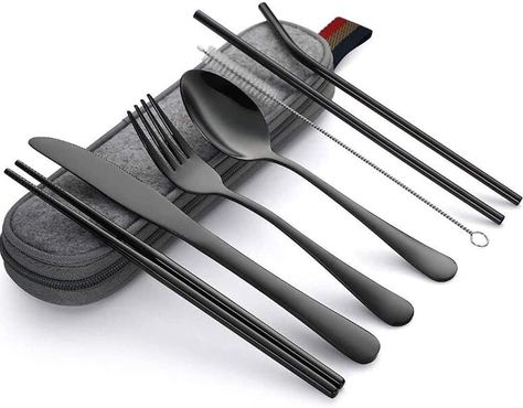 Portable Utensils, Gerobak Dorong, Camping Cutlery, Camping Utensils, Travel Utensils, Plastic Cutlery, Stainless Steel Flatware, Metal Straws, Serving Set