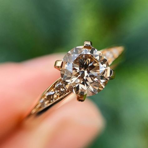 Brown Topaz Engagement Ring, Unorganized Aesthetic, Champagne Moissanite, Champagne Diamond Ring, Champagne Diamond Rings, Gold Anniversary Rings, Wedding Ring For Her, Brown Stone, Gold Anniversary