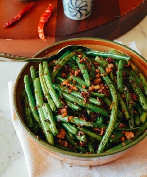 Gan Bian Si Ji Dou: Sichuan Dry Fried String Beans | The Woks of Life Dry Fried Green Beans, Wok Of Life, Woks Of Life, The Woks Of Life, Fried Green Beans, Green Bean Recipes, Woks, Cooking Wine, Chinese Cooking