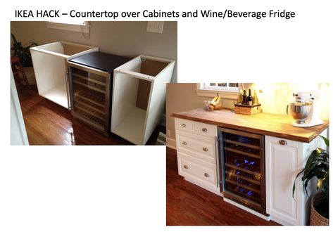 Wine Fridge Cabinet Ikea Hack, Wine Fridge In Cabinet, Wine Fridges In Living Room, Hide Wine Fridge, Drink Cooler In Kitchen, Buffet With Fridge, Diy Built In Wine Fridge, Ikea Built In Wine Fridge, Wine Fridge Buffet Cabinet