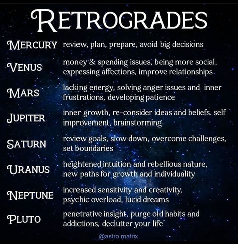 ʟ ᴜ ɴ ᴀ ☾ on Instagram: “What planets were in retrograde when you were born? 🪐✨ • post by @astro.matrix” Divination Techniques, Astrology Study, Goddess Lifestyle, Aura Manifestation, Astrology Charts, Retrograde Planets, Manifestation Energy, Kartu Tarot, Astrology Meaning