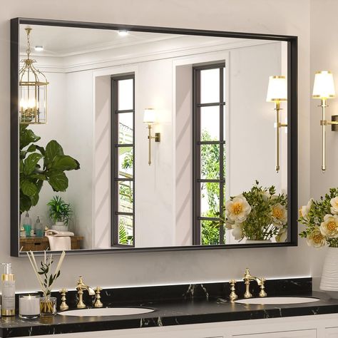 Amazon.com: Keonjinn Black Framed Mirror for Bathroom 40 x 30 Inch Rectangular Wall Mirror for Bathroom Metal Frame Farmhouse Black Mirror Large Decorative Square Corner Rectangle Mirror(Horizontal/Vertical) : Home & Kitchen Black Bathroom Mirror, Mirror Accent, Corner Mirror, Black Vanity Bathroom, Mirror For Wall, Black Mirror Frame, Bathroom Mirror Frame, Farmhouse Mirrors, Matte Black Bathroom