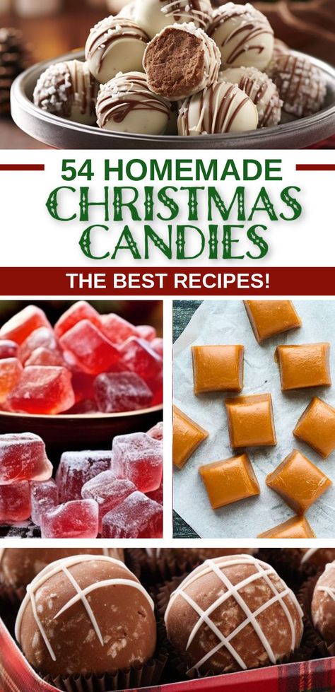 Relive the magic of your childhood Christmases with these 54 nostalgic homemade candy recipes. Perfect for gifting or enjoying with your family. Click to find your new holiday favorites Homemade Candy Recipes, Vintage Christmas Recipes, Holiday Candy Recipes, Holiday Dinner Recipes, Christmas Candy Easy, Easy Christmas Candy Recipes, Christmas Candy Homemade, Christmas Cookie Recipes Holiday, Christmas Candies