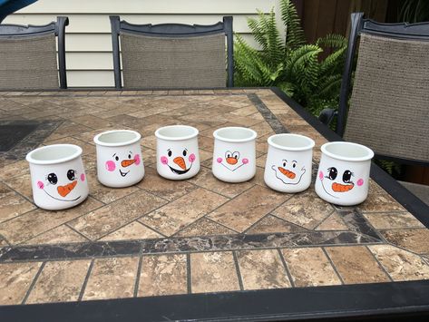 Snowman tea lights made from recycled “oui” jars Oui Crafts, Oui Yogurt Jars Ideas, Oui Jars, Container Crafts, Oui Yogurt, Yogurt Jars, Craft Cottage, Jars Ideas, Baby Food Jar Crafts