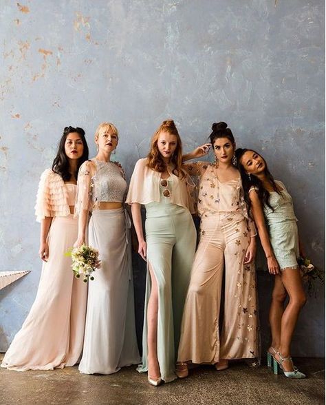 HELLO BEAUTIES... can’t decide which of these amazing alternative bridesmaids looks is our favourite. Alternative Bridesmaid Dresses, Alternative Bridesmaid, Wedding Squad, Bridesmaid Separates, Bridesmaids Jumpsuits, Unique Bridesmaid Dresses, Bridesmaid Inspiration, Alternative Wedding Dresses, Boho Bridesmaid