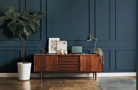 Behr Midnight In Ny, Midnight Hour Benjamin Moore, In The Midnight Hour Benjamin Moore, Benjamin Moore Midnight, Colored Cabinets, Choosing Paint, Monochromatic Color Scheme, Bright Rooms, Small Home Office