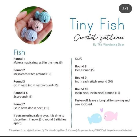 Crochet Tiny Fish Free Pattern, Crochet Fish Patterns, Fish Crochet, Crocheted Animals, Tiny Crochet, Tiny Fish, Crochet Fish, Easy Crochet Animals, Crochet Tutorial Pattern