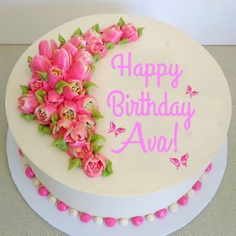 Birthday Cake With Russian Tips, Tulip Birthday Cake, Tulip Birthday, Easter Cookie Cake, Tulip Cake, Floral Cake Design, Cake Decorating Flowers, Cake Simple, Birthday Cake With Flowers