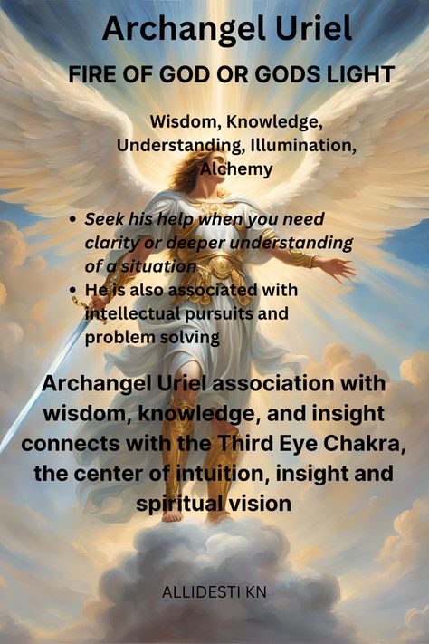 Archangel Uriel shines the light of truth and understanding into your life. Call on him when you need wisdom, insight, or solutions to problems. #archangeluriel #wisdom #knowledge #understanding #illumination #problemsolving #alchemy Archangel Cassiel, Uriel Archangel, Arc Angels, Angel Guides, Melanie Beckler, Spiritually Connected, Angel Therapy, Seven Archangels, Archangel Uriel