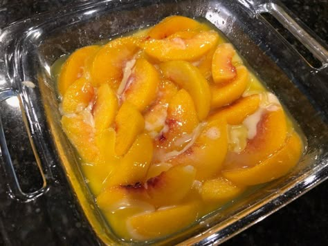 Easy Peach Cobbler Recipe With Frozen Peaches - Toasty Kettle Upside Down Peach Cobbler, Frozen Peach Cobbler Recipe, Bisquick Peach Cobbler, Cooking Deserts, Cobbler With Bisquick, Can Peach Cobbler, Canned Peach Cobbler Recipe, Good Peach Cobbler Recipe, Peach Cobbler With Bisquick