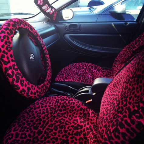 Hot Pink Car Interior Aesthetic, Cheetah Print Car Seat Covers, Leopard Print Car Interior, Cheetah Print Car Accessories, Hot Pink Car Interior, Cheetah Print Car Interior, Mcbling Car, Y2k Car Interior, Cute Seat Covers