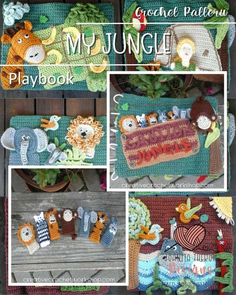 My Crochet Jungle Playbook - Free Crochet along - Joanita Theron Designs Crochet Jungle Blanket, Jungle Rug, Crochet Jungle Animals, Animal Finger Puppets, Crochet Granny Stitch, Crochet Dinosaur, Handmade Baby Gifts, Crochet Hexagon, Crochet Fingerless Gloves