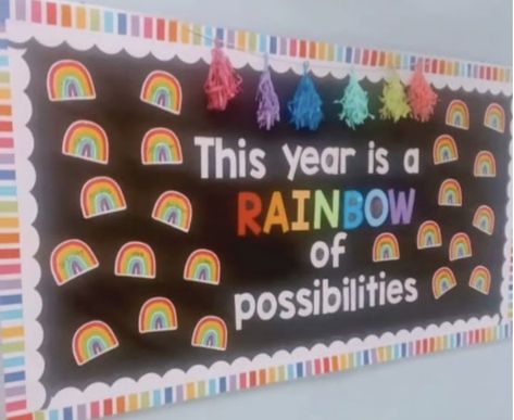 Rainbow Of Possibilities Bulletin Board, Rainbow Classroom Theme, Rainbow Of Possibilities, Classroom 2023, Rainbow Bulletin Boards, Hot Air Balloon Paper, Themed Classroom Decor, Work Bulletin Boards, Classroom Diy