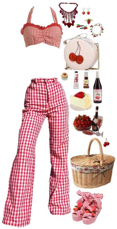 Love Core Outfits, Cottagecore Basket, Cherry Png, Americana Outfits, Witchy Women, Silly Clothes, Floral Aesthetic, Witch Outfit, Vintage Americana