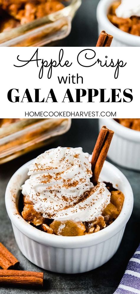 This easy Apple Crisp recipe is full of juicy, ripe gala apples in a gooey cinnamon sauce all topped off with a crunchy oat topping. Apple crisp with gala apples is a classic and delicious fall treat that you are going to make again and again. Apple Crisp Gala Apples, Apple Crisp With Gala Apples, Gala Apple Crisp Recipe, Recipes For Gala Apples, Gala Apples Recipes Simple, Recipes With Gala Apples, Make Ahead Apple Crisp, Gala Apples Recipes, Gala Apple Recipes Easy