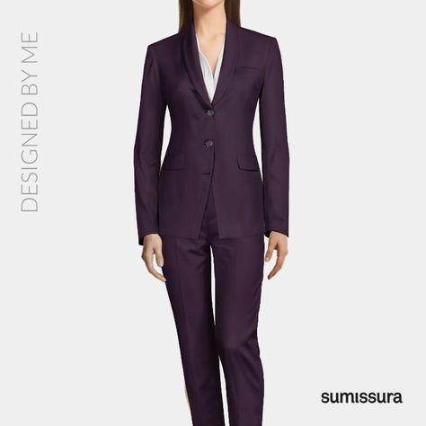 Check out my design! I just did it at Sumissura. And, once ordered it will be made to my measurements. https://www.sumissura.com/en-us/women/suits/customer-designs/561330-dark-purple-3-button-ankle-pantsuit-with-shawl-lapels?utm_source=referral&utm_medium=share&utm_campaign=twitter/facebook/native/desktop Dark Purple Suit Women, Gender Neutral Suit, Purple Suit Women, Dark Purple Suit, Plum Suit, Purple Suit, Purple Suits, Women Suits, My Design