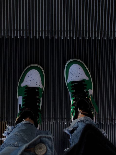 Jordan 1 Mid Pine Green, Lucky Green, Pine Green, Jordan 1 Mid, Jordan 1, Air Jordan, Jordan, Sneakers, Wall