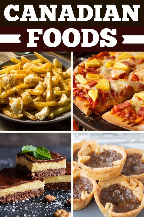 These traditional Canadian foods are beyond tasty! From poutine to lobster rolls to dreamy desserts, bring a taste of Canada into your own home. Canadian Dishes Dinners, Canadian Treats, Traditional Canadian Food, Canadian Dessert Recipes, Canadian Meat Pie Recipe, Canadian Snacks, Canadian Dessert, Canadian Dishes, Canadian Cuisine